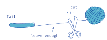 しっぽの編み終わりに糸を残す